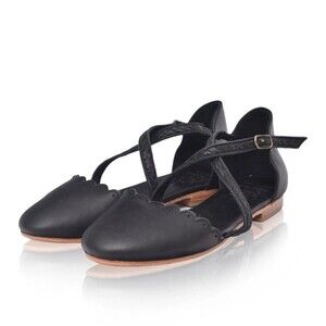 Bali Elf Montana Criss Cross Leather Ballet Flat Black Sz8 Scalloped Handmade